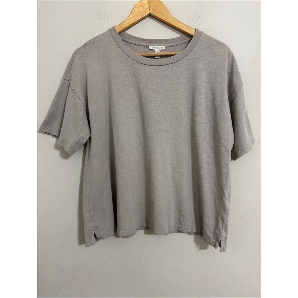 Eileen Fisher Beige Organic Cotton Short Boxy Tee Shirt size S Casual Minimalist